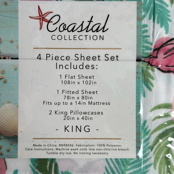 Coastal Collection king size sheet set flamingo paradise-pink tropical print NEW - Picture 2 of 3